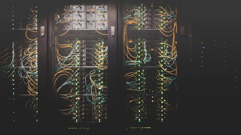 Corredor de servidores em fileira dentro de um data center